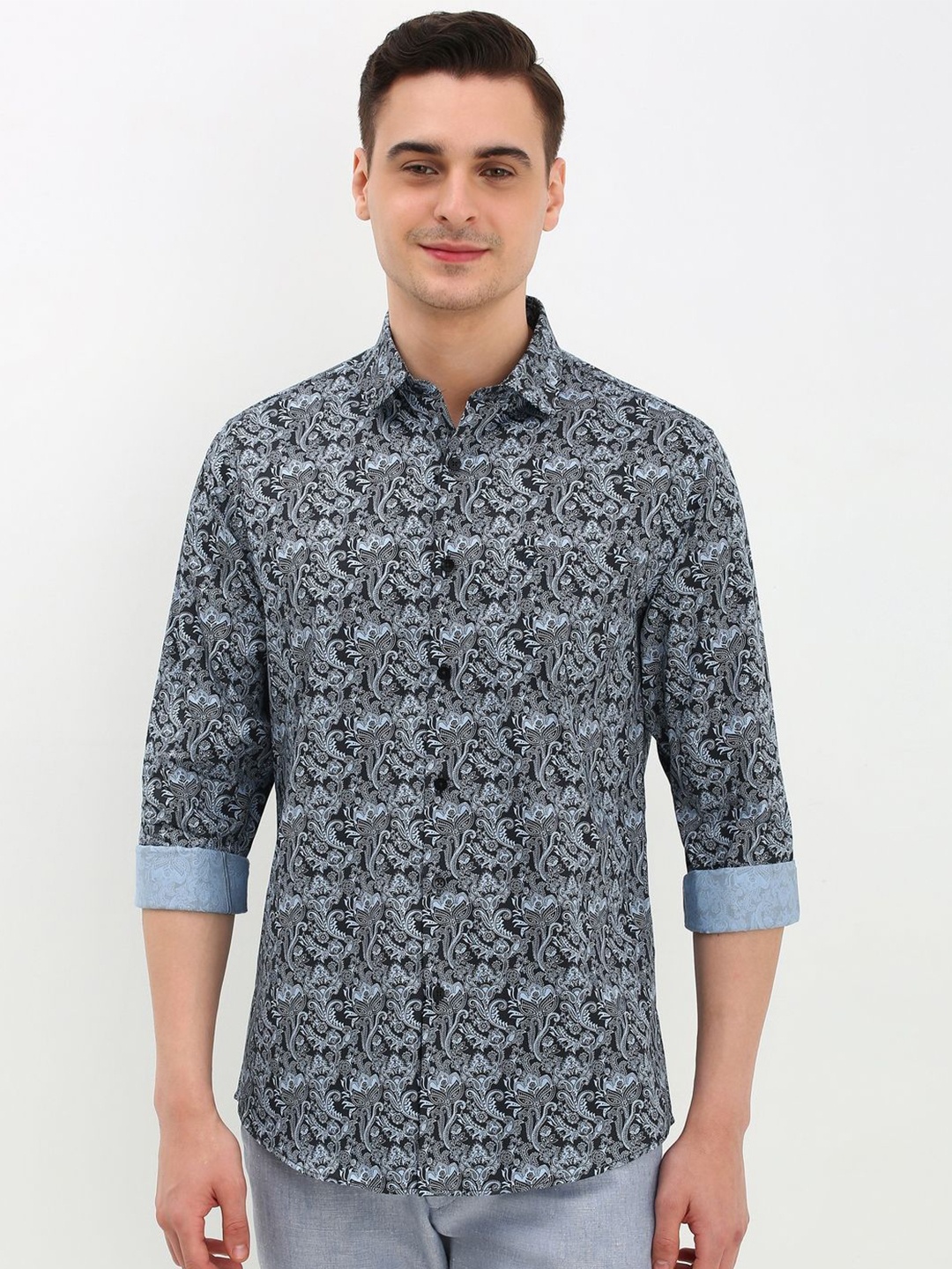 

Allen Solly Men Slim Fit Floral Opaque Printed Casual Shirt, Blue