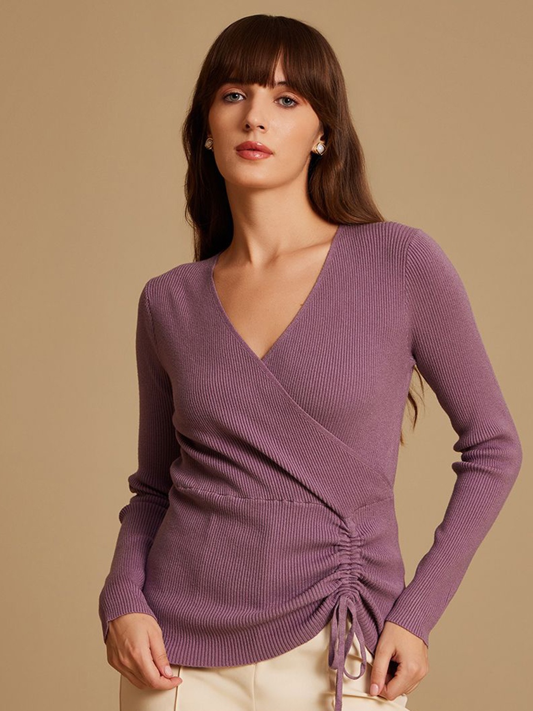 

Kazo Women V-Neck Wrap Top, Mauve