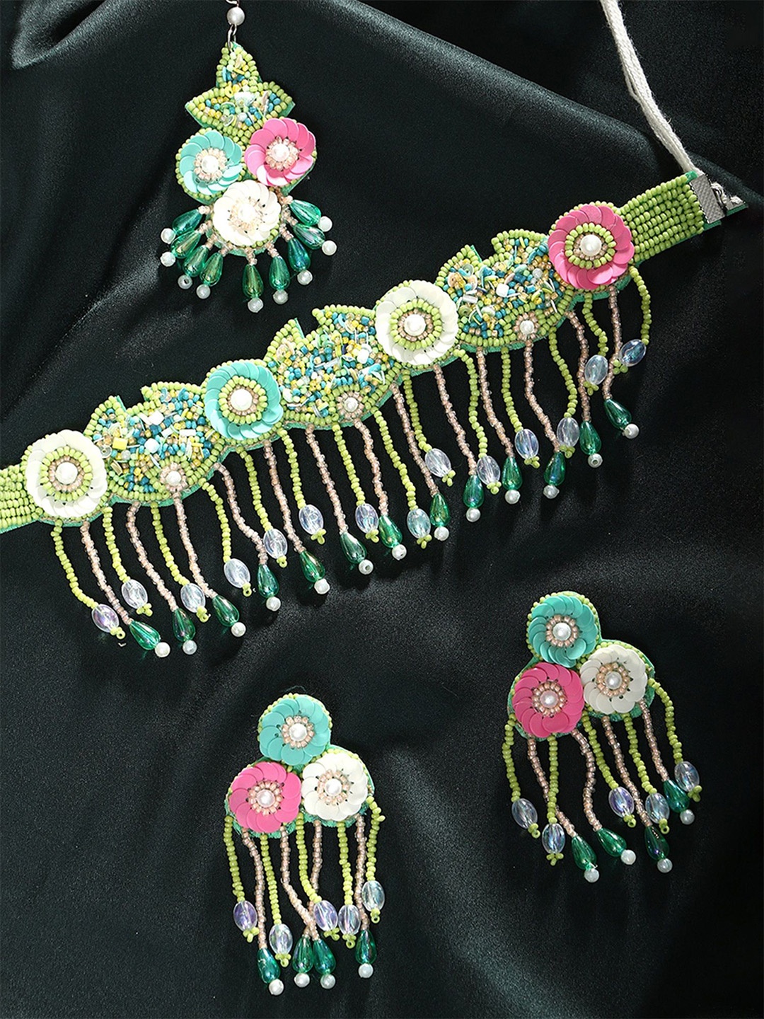 

Adwitiya Collection Beaded Floral Jewellery Set, Pink