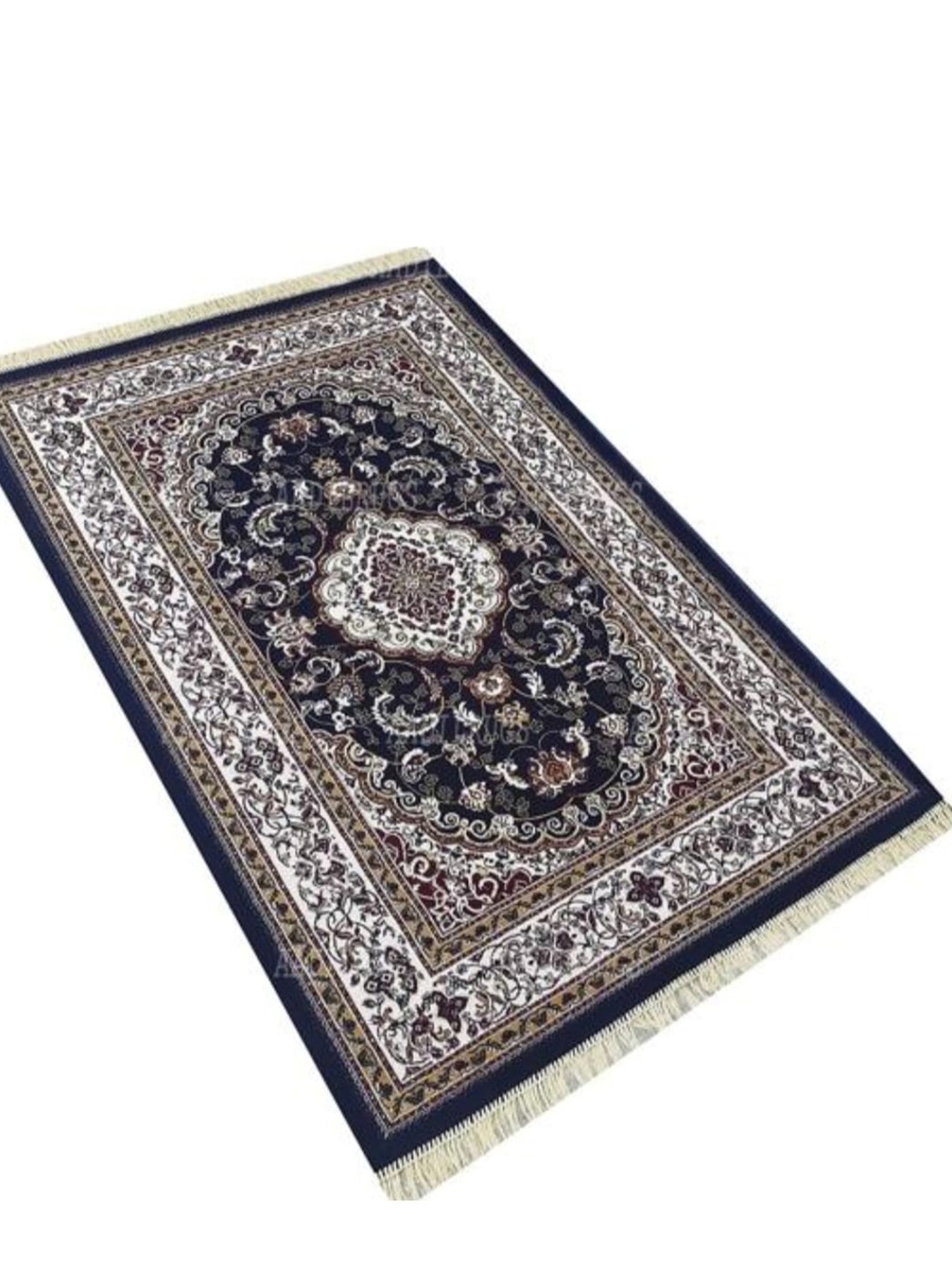 

Samjeeda Handloom carpets Blue Ethnic Motifs Anti-Skid Cotton Carpet