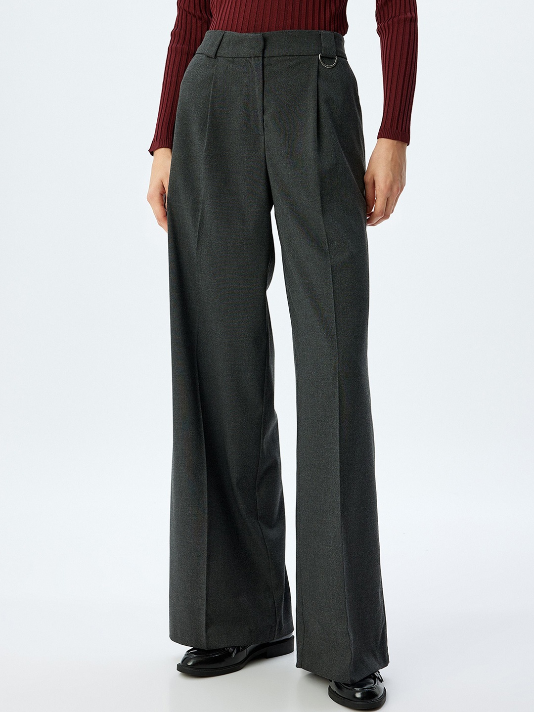 

Koton Women Pleated Trousers, Grey melange
