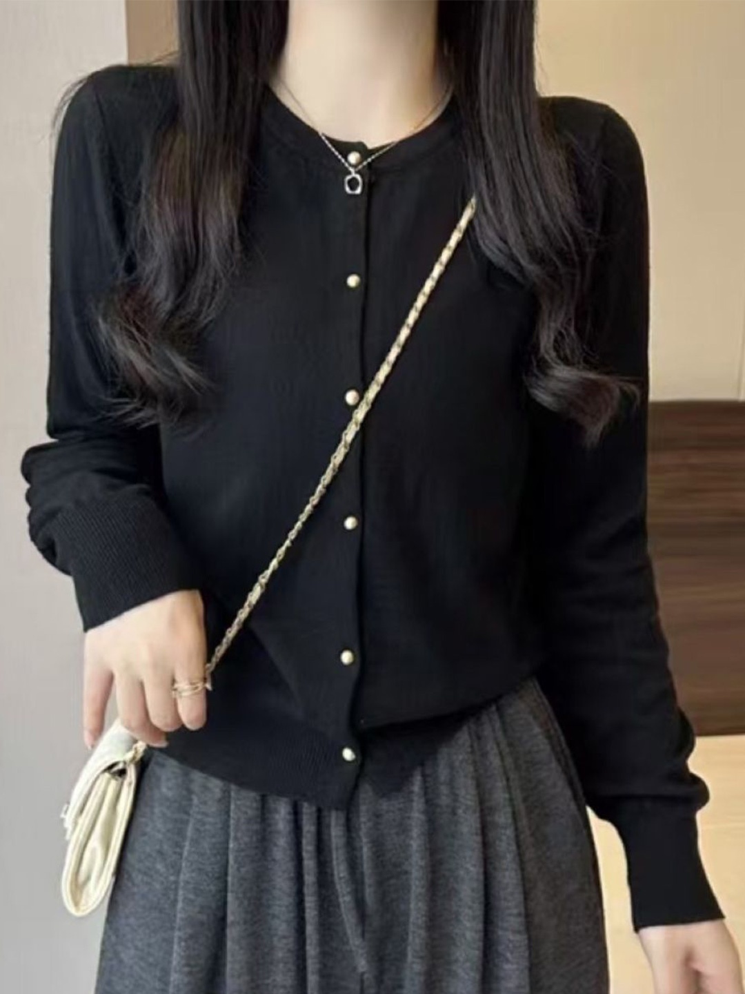 

StyleCast Women Round Neck Long Sleeves Front-Open Cardigan, Black