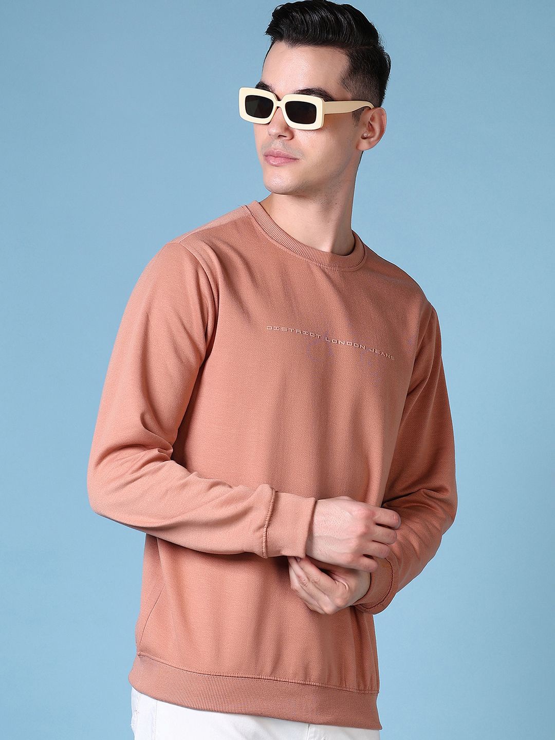 

V-Mart Men Printed Round Neck Pullover Cotton Sweatshirt, Tan