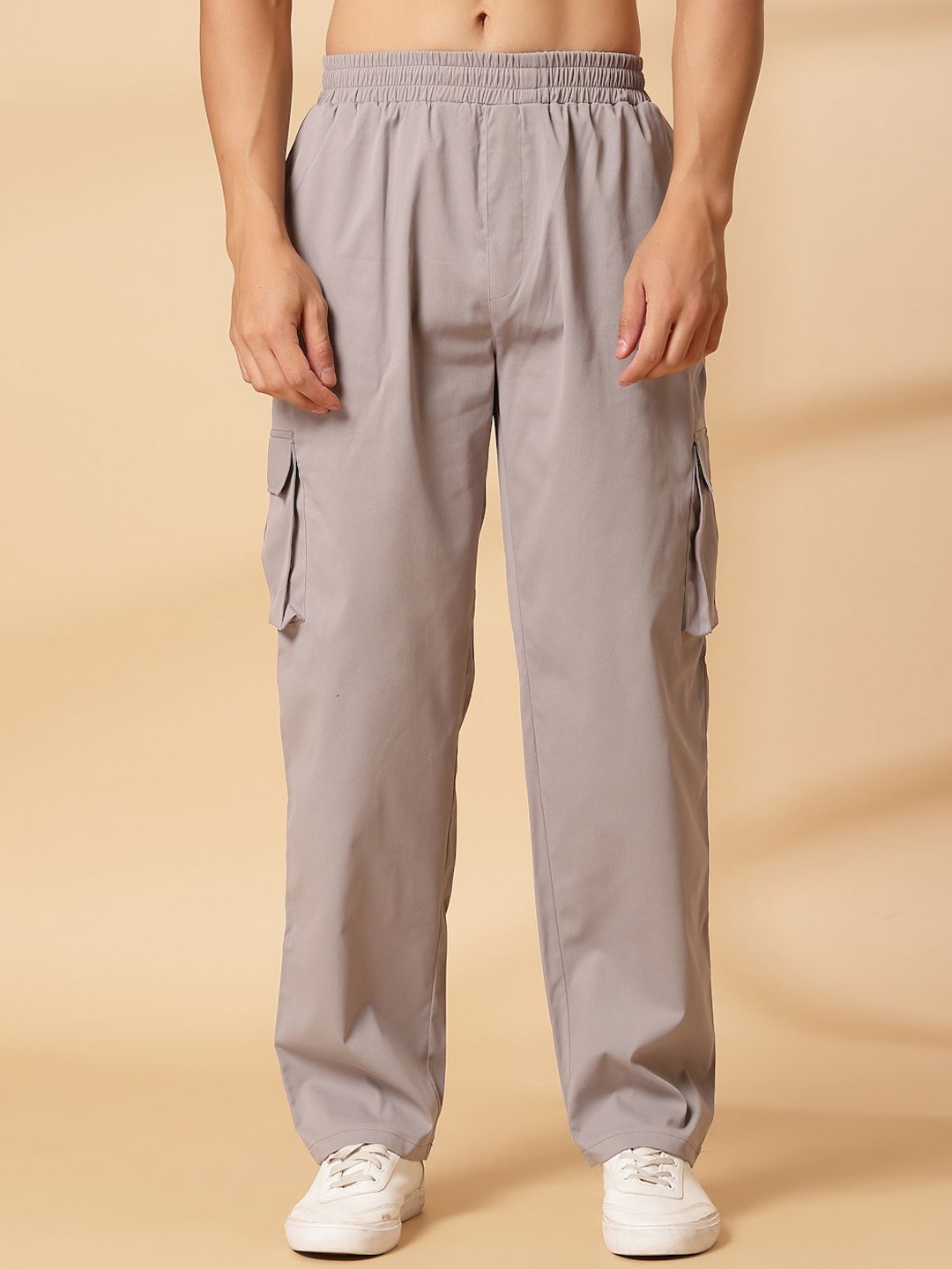 

UZARUS Men Cotton Regular Fit Cargo Track Pant, Grey melange