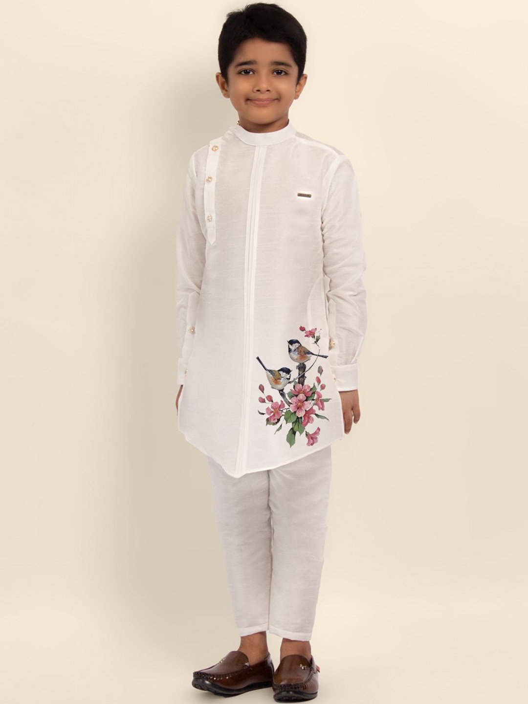 

DEVOILER Boys Floral Printed Straight Kurta, White