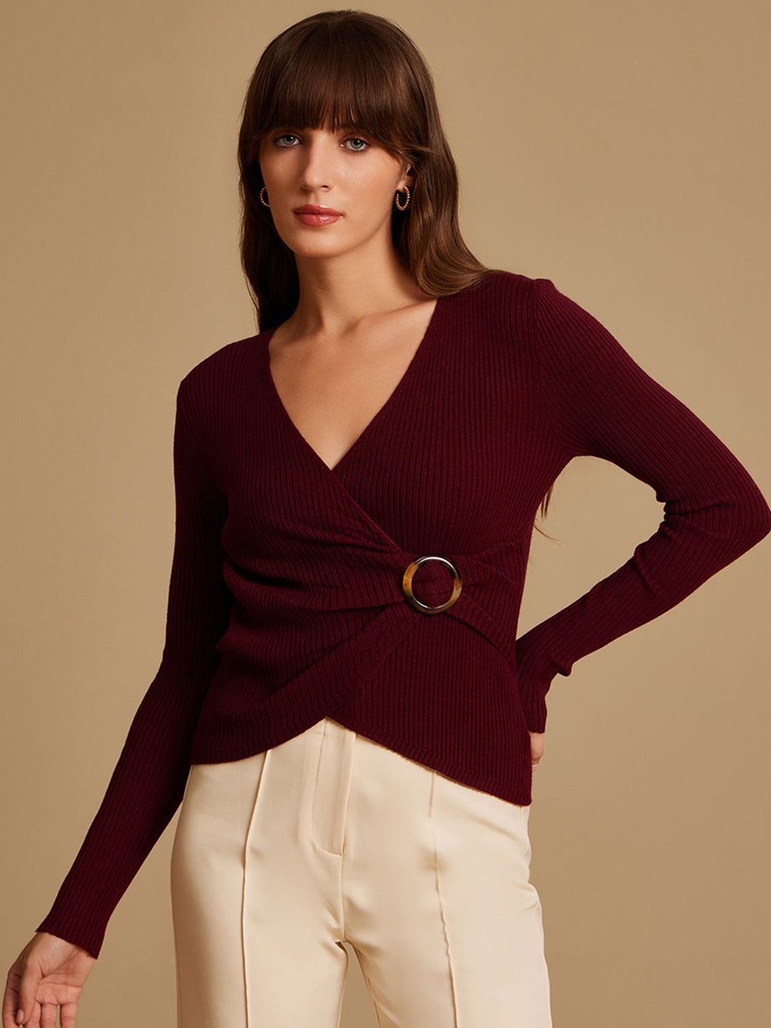 

Kazo Women V-Neck Wrap Top, Maroon