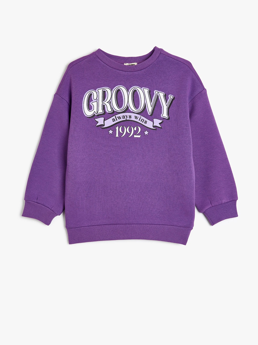 

Koton Girls Typography Printed Pullover Sweatshirt, Purple