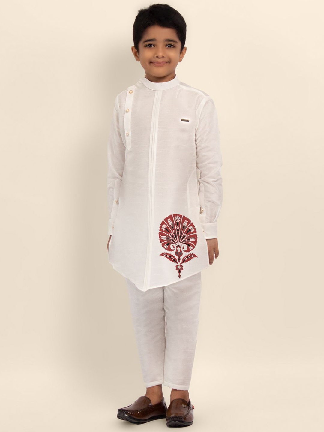 

DEVOILER Boys Embroidered Khadi Kurta, White