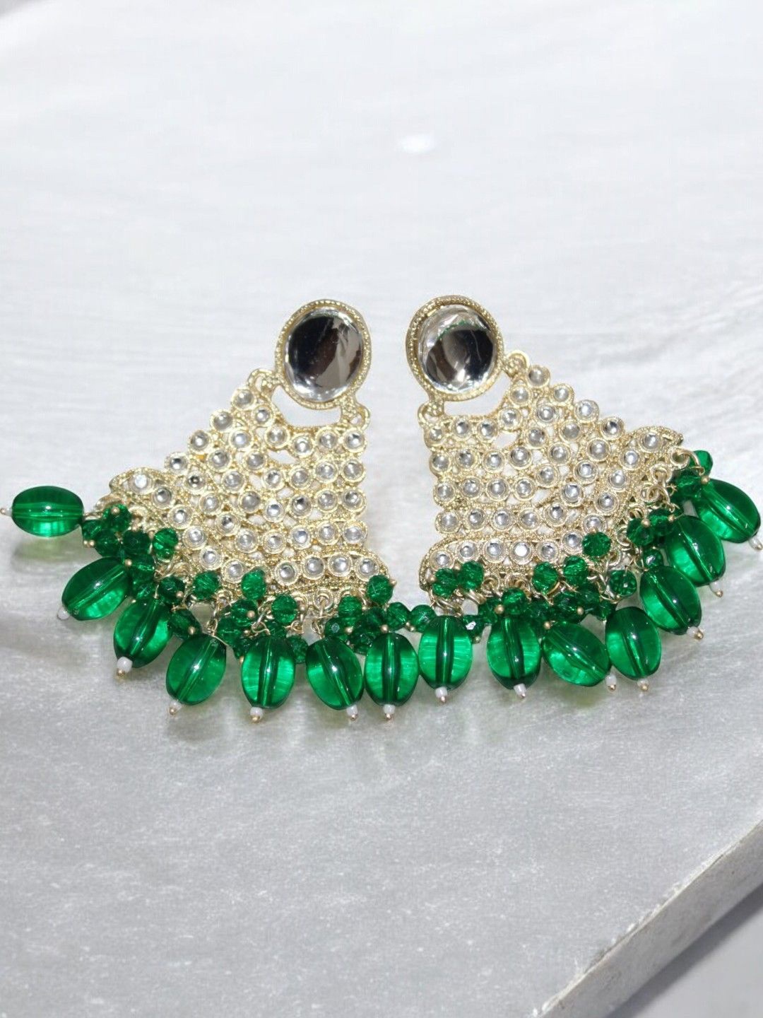 

Jolly Faces Contemporary Chandbalis Earrings, Green