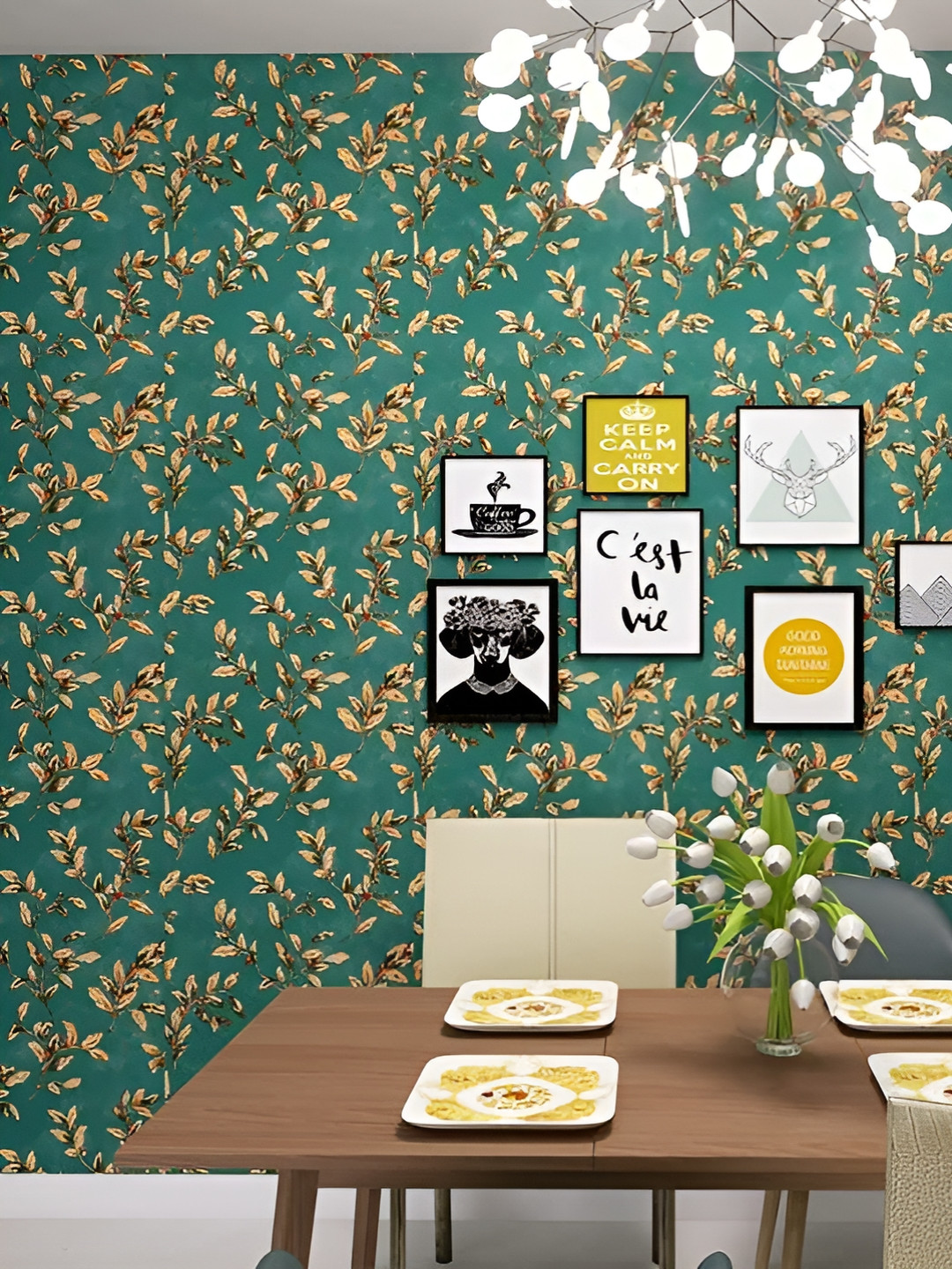 

Asian royal Green & Beige Printed Waterproof Wallpaper