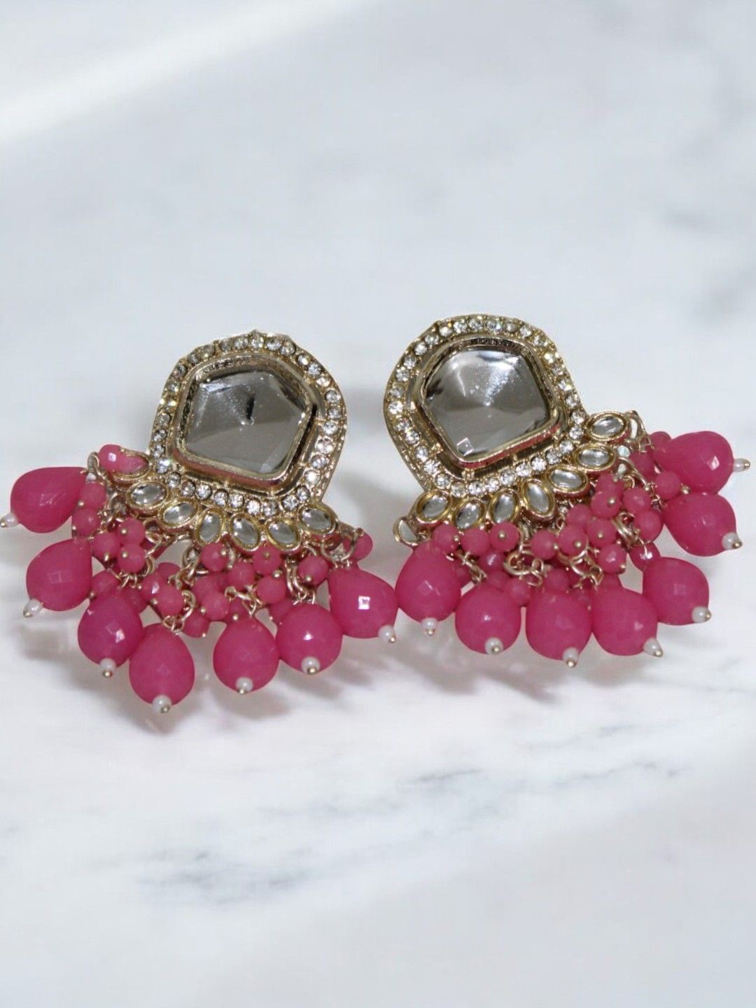 

Jolly Faces Contemporary Chandbalis Earrings, Pink