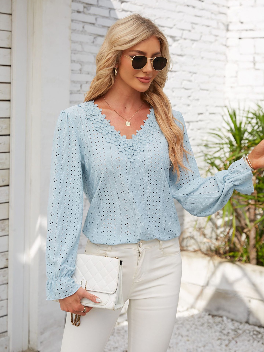 

StyleCast x Revolte Women Embroidered Puff Sleeves Top, Blue