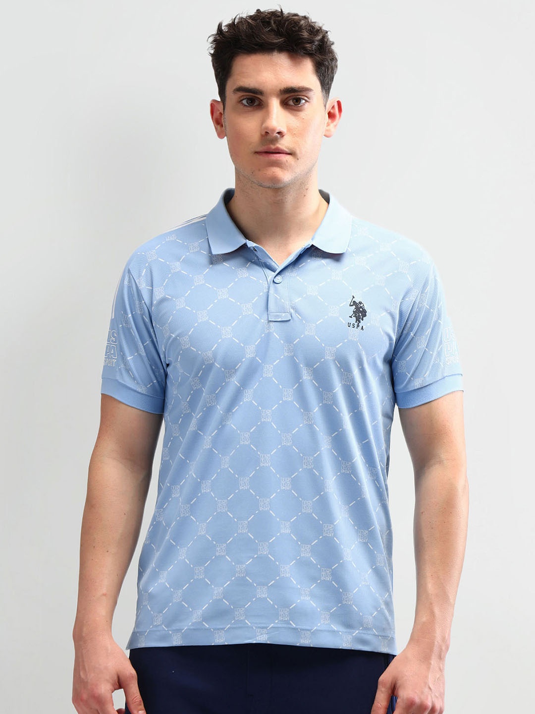 

U.S. Polo Assn. Brand Logo Printed Polo Collar Slim Fit T-shirt, Blue