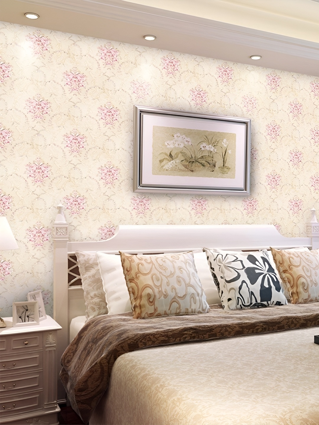 

Asian royal Pink & Cream Ethnic MotifsPrinted Waterproof Wallpaper