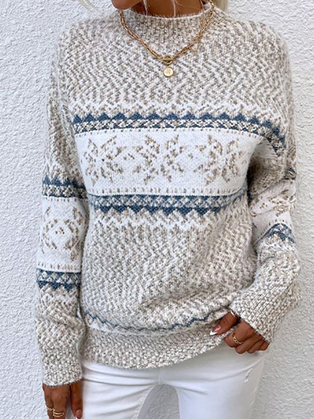 

StyleCast x Revolte Women Fair Isle Printed Cardigan, Beige