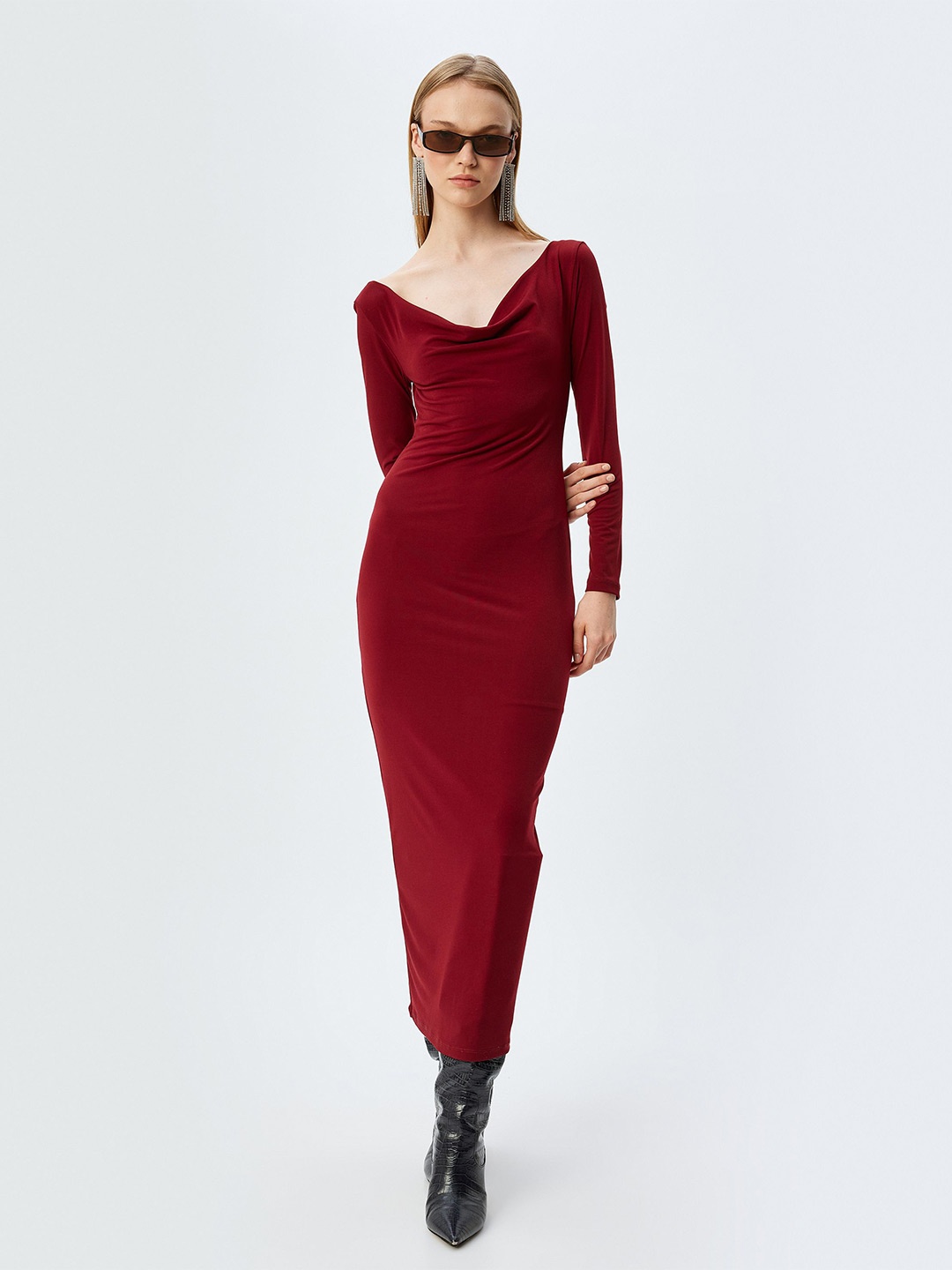 

Koton Cowl Neck Maxi Midi Dress, Maroon