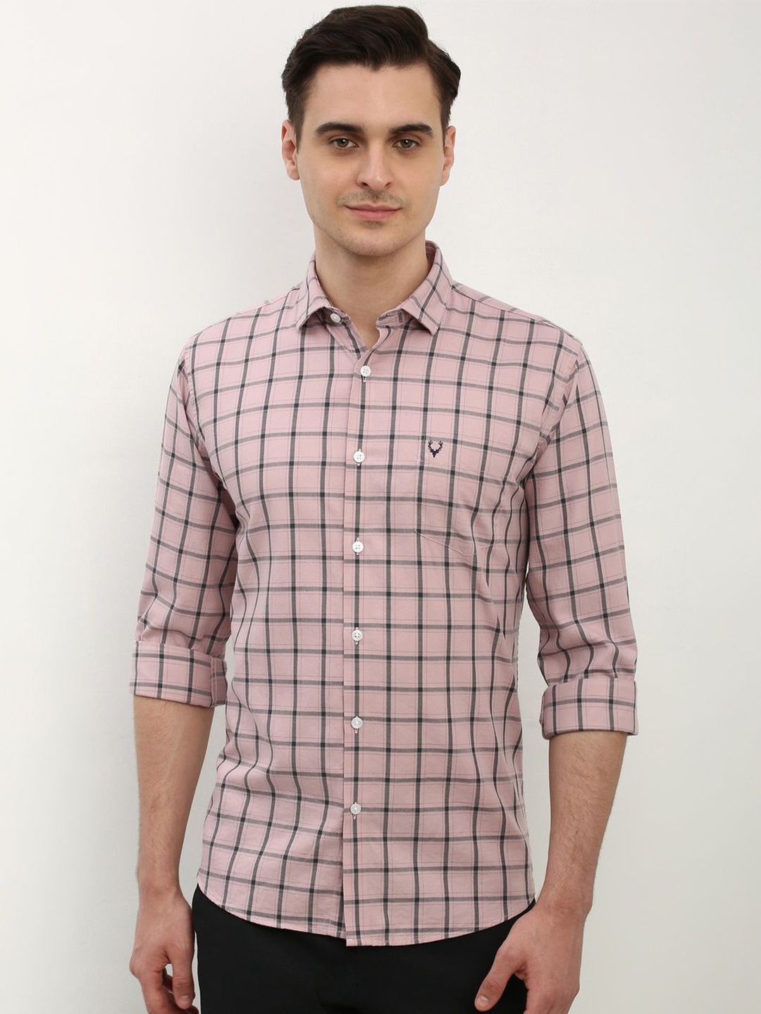 

Allen Solly Men Slim Fit Opaque Checked Casual Shirt, Pink