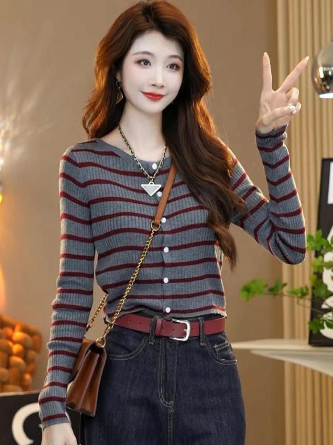 

StyleCast Women Front-Open Striped Cardigan, Grey