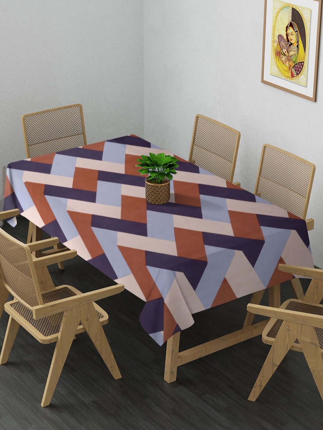 

Arrabi Blue & Brown Geometric Printed 6-Seater Table Cover