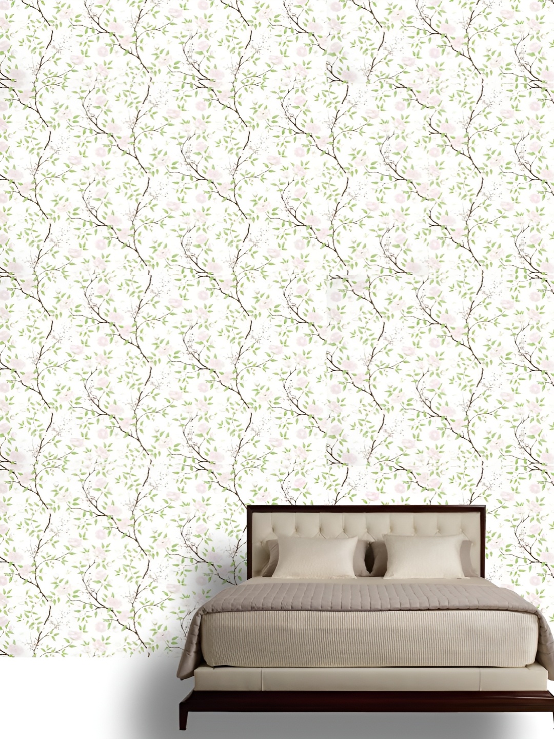 

Asian royal White & Green Floral Printed Waterproof Wallpaper