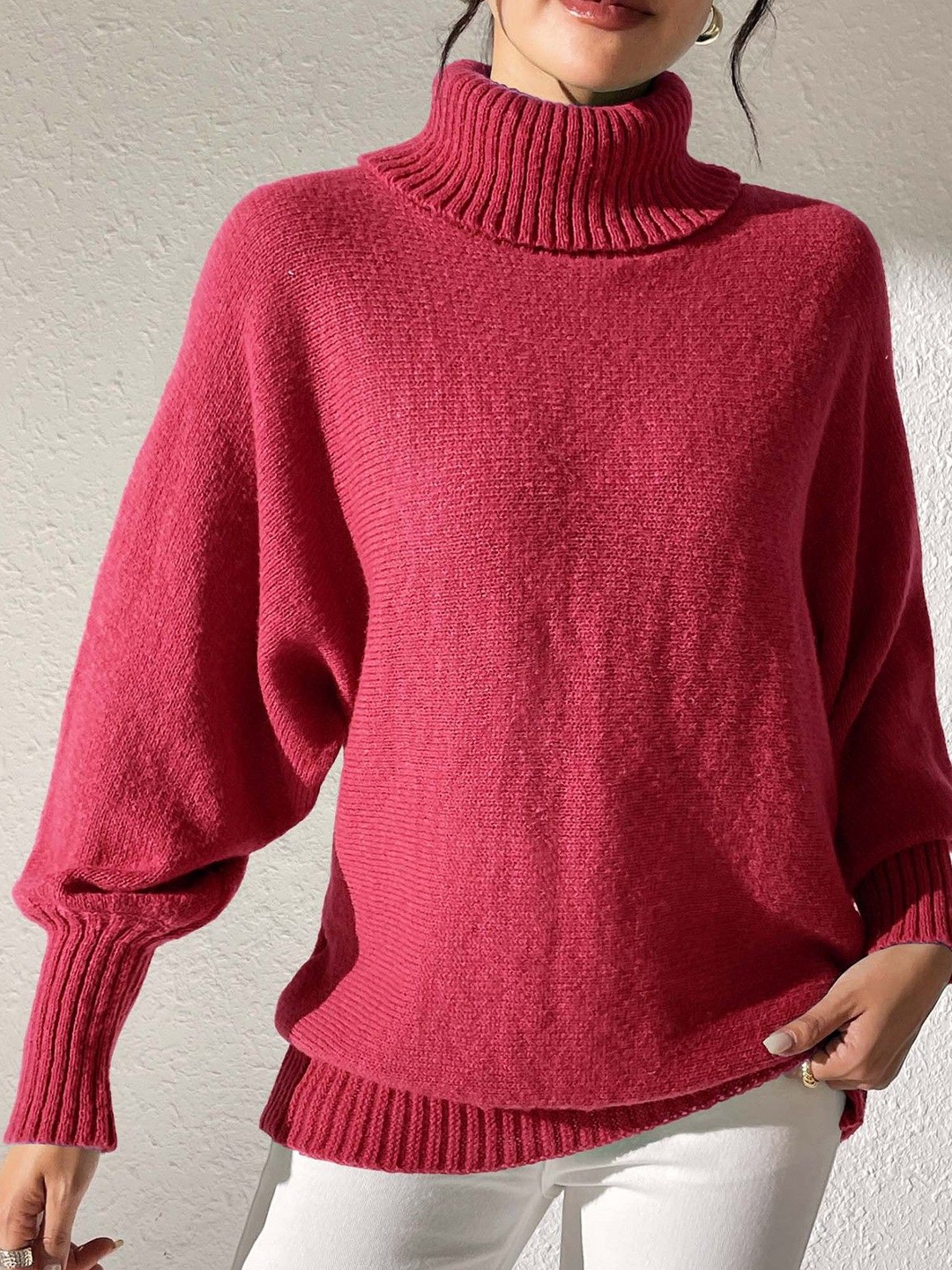 

StyleCast x Revolte Women Turtle Neck Long Sleeves Pullover Sweaters, Red