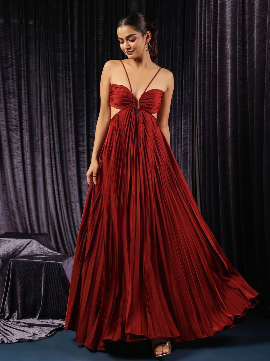 

B'Infinite Halter Neck Satin Maxi Dress, Maroon