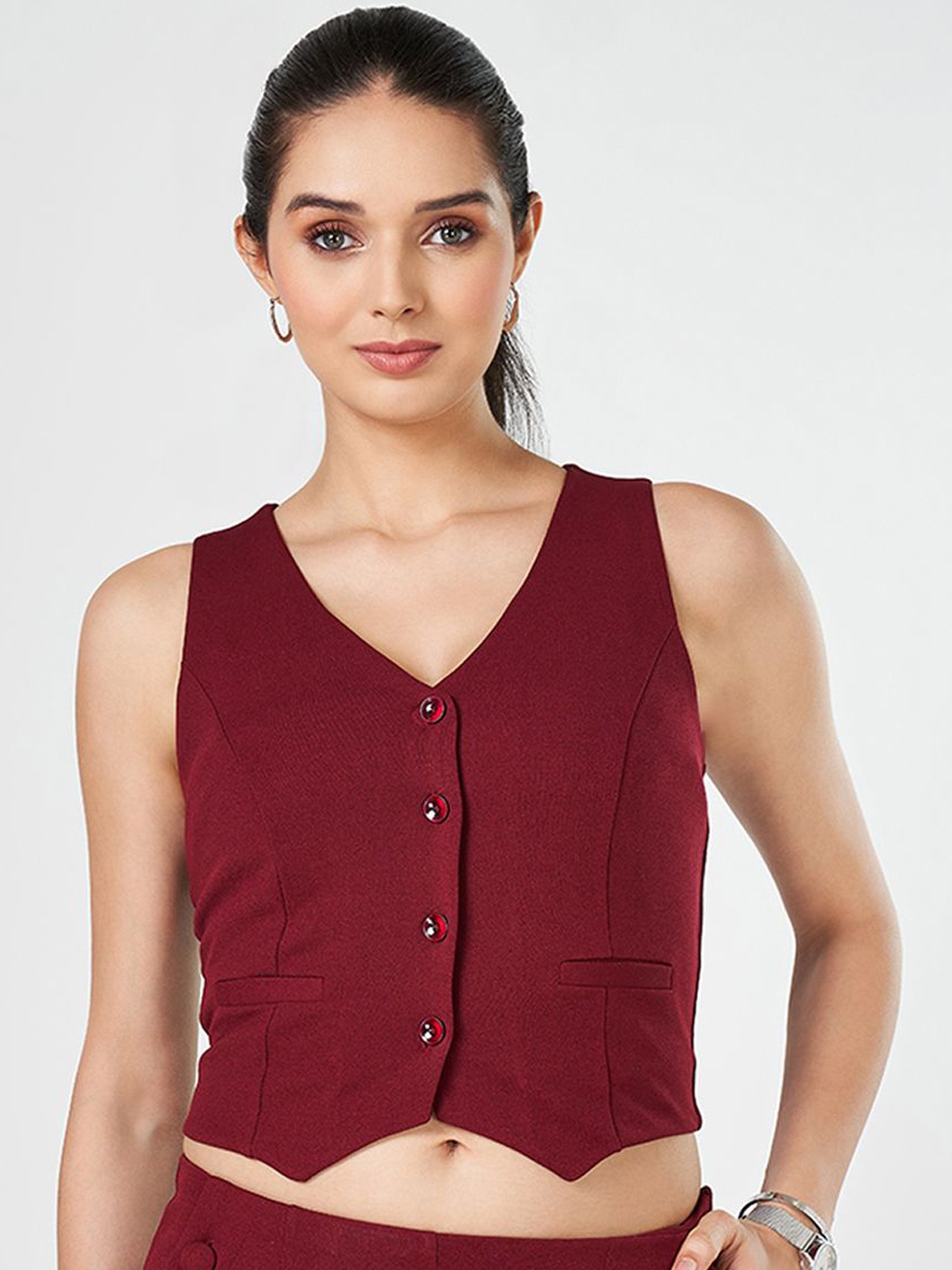 

Annabelle by Pantaloons Slim-Fit Waistcoat, Maroon