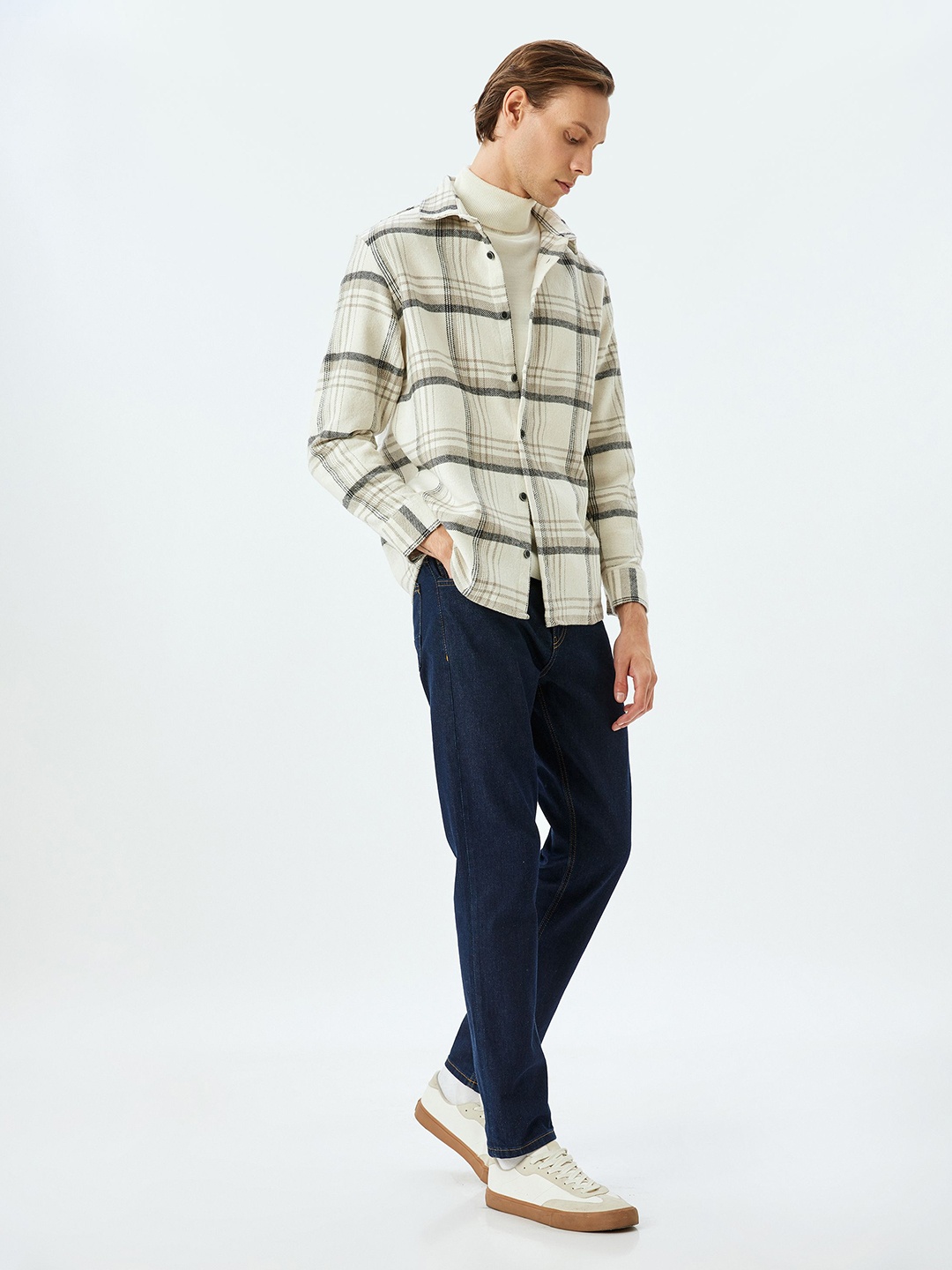 

Koton Men Windowpane Checks Opaque Checked Casual Shirt, Beige