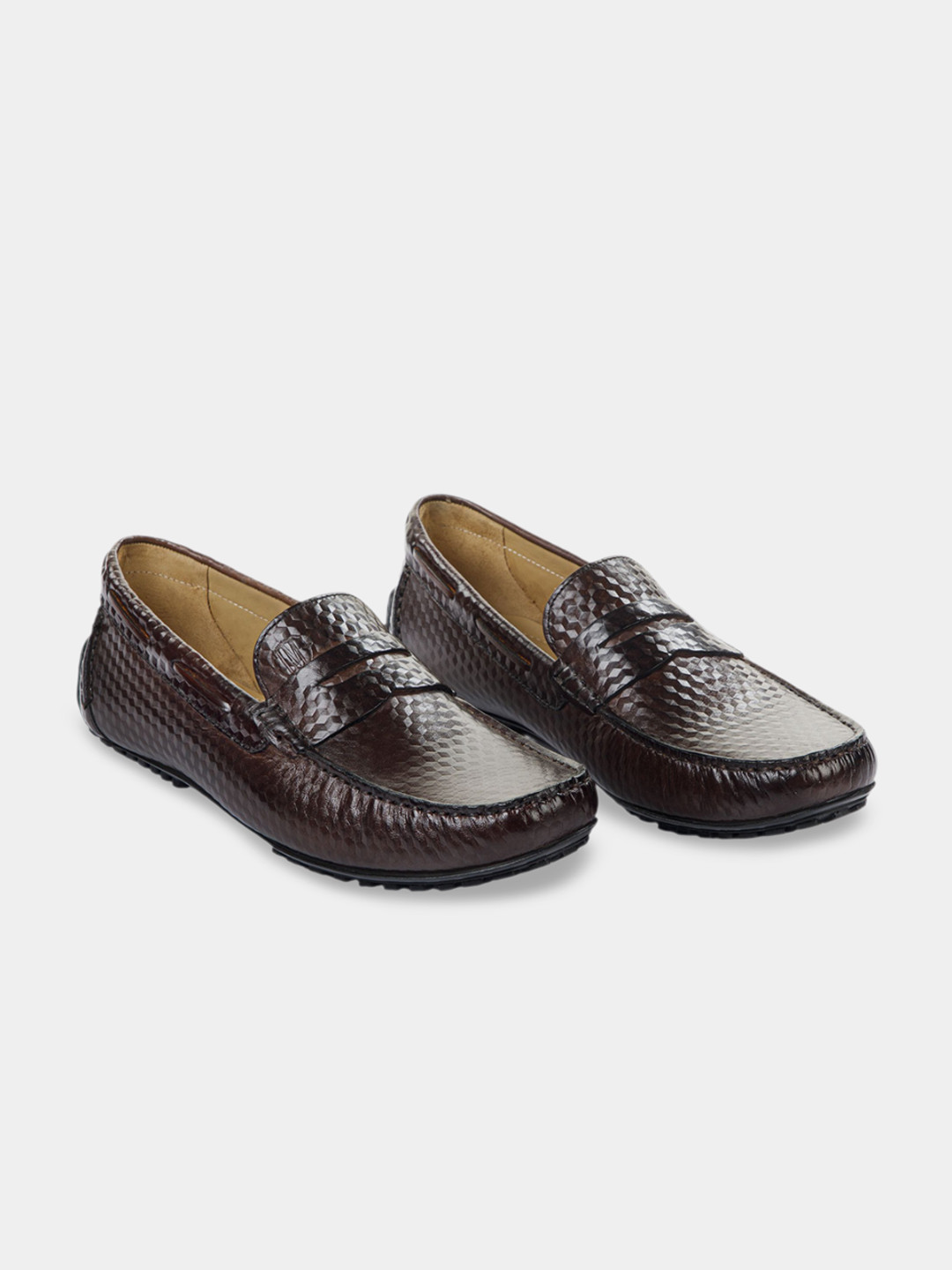 

LA MARCA Men Textured Leather Loafers, Coffee brown