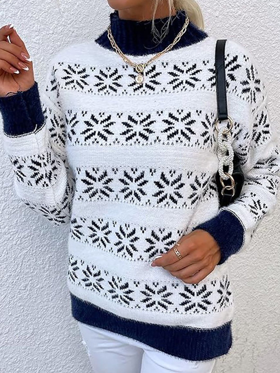 

StyleCast x Revolte Women Fair Isle Printed Pullover, Navy blue