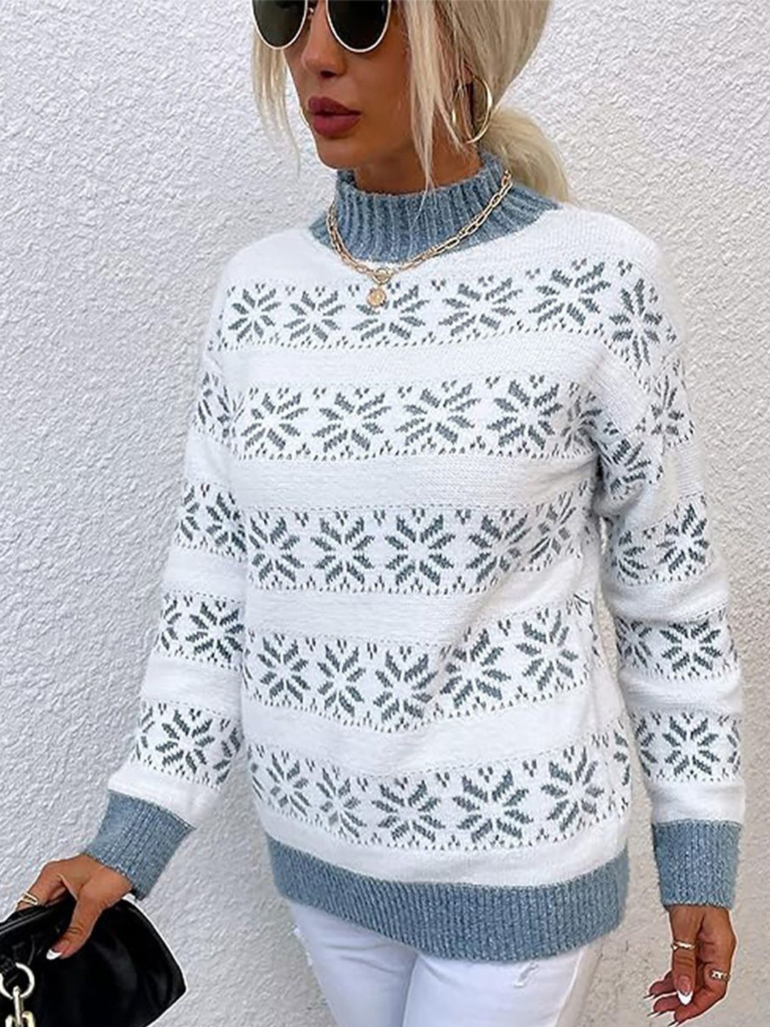 

StyleCast x Revolte Women Fair Isle Printed Long Sleeves Pullover, Blue