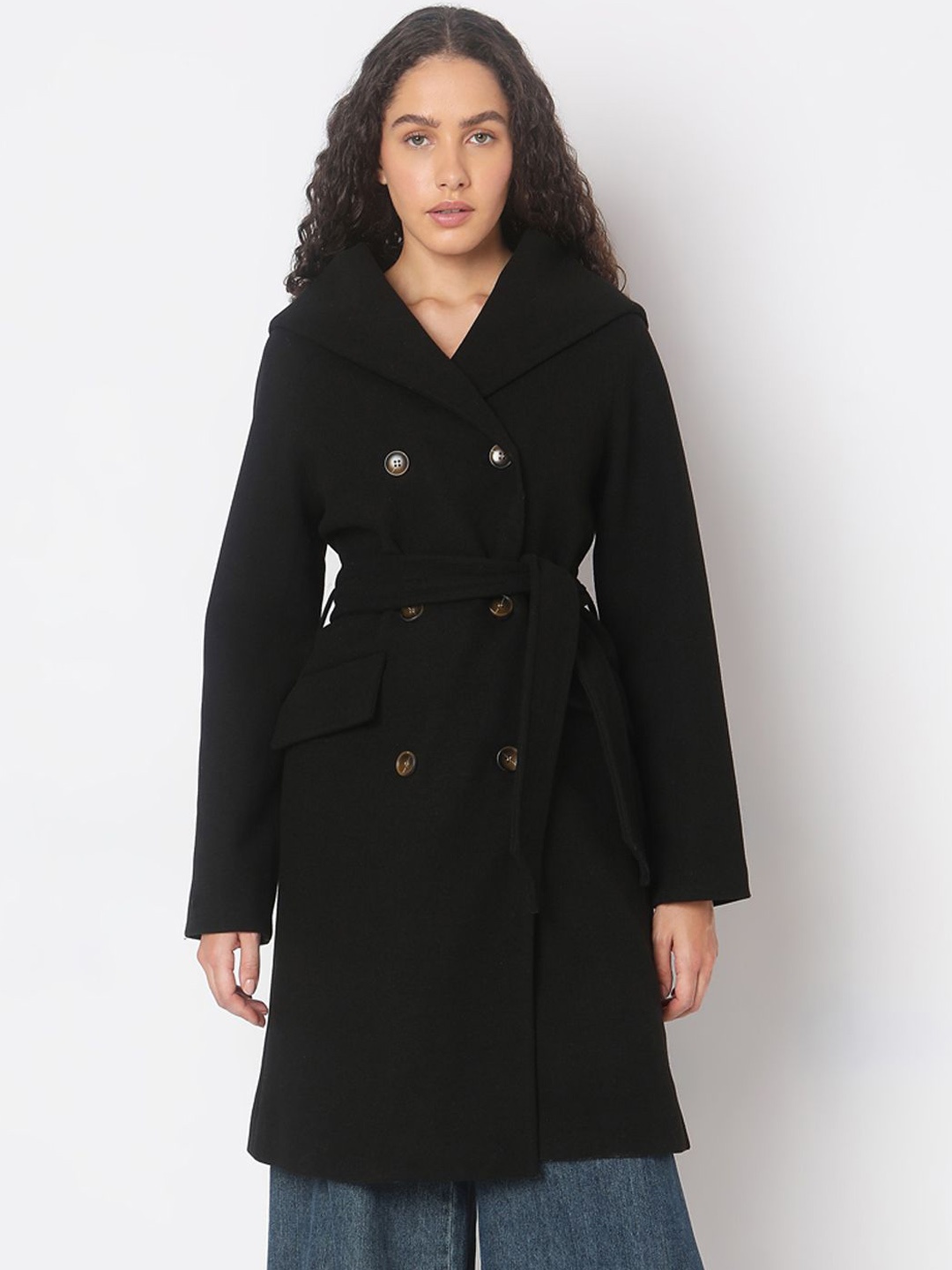 

Vero Moda Longline Double-Breasted Trench Coat, Black