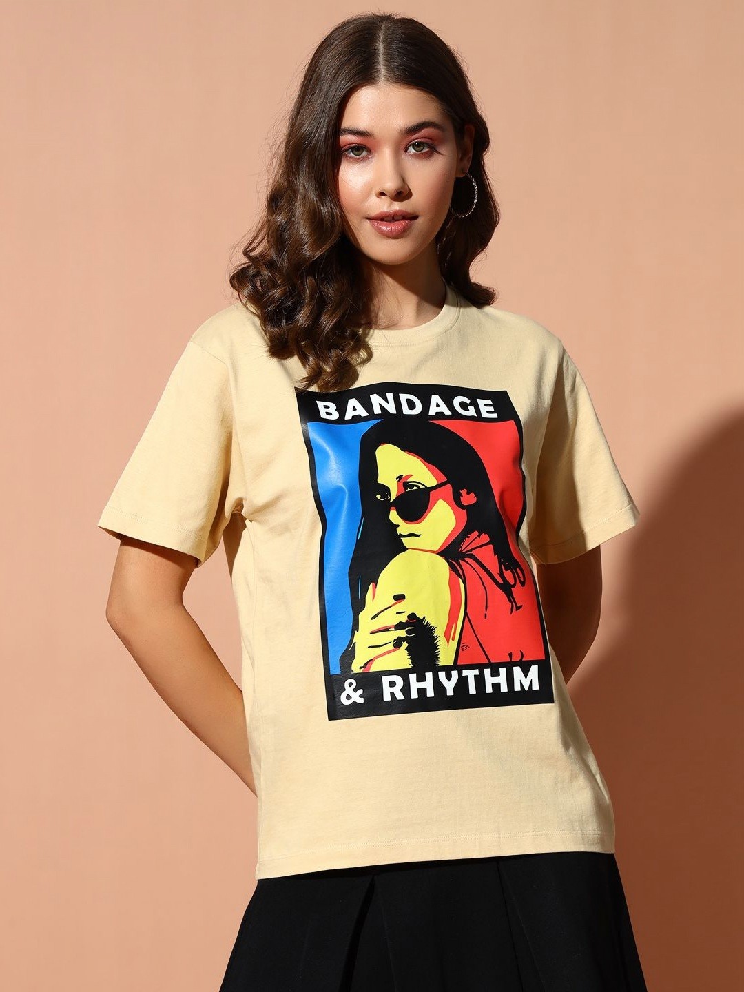 

The Dry State Women Printed Raw Edge T-shirt, Cream