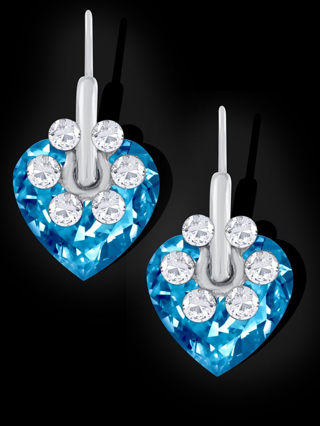 

ZIVOM Silver-Plated Crystals Stone Studded Heart Shaped Drop Earrings