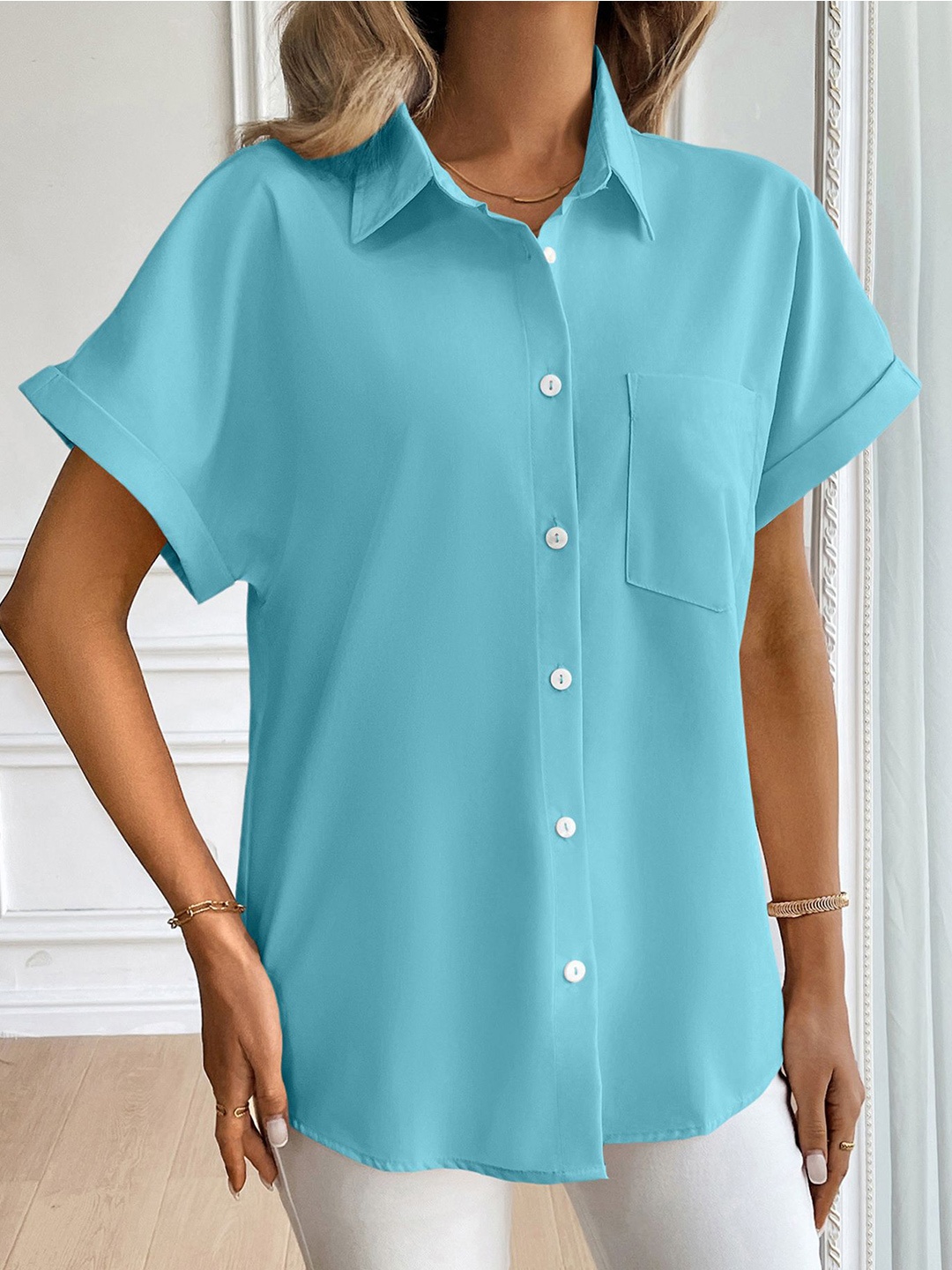 

StyleCast x Revolte Women Opaque Casual Shirt, Blue