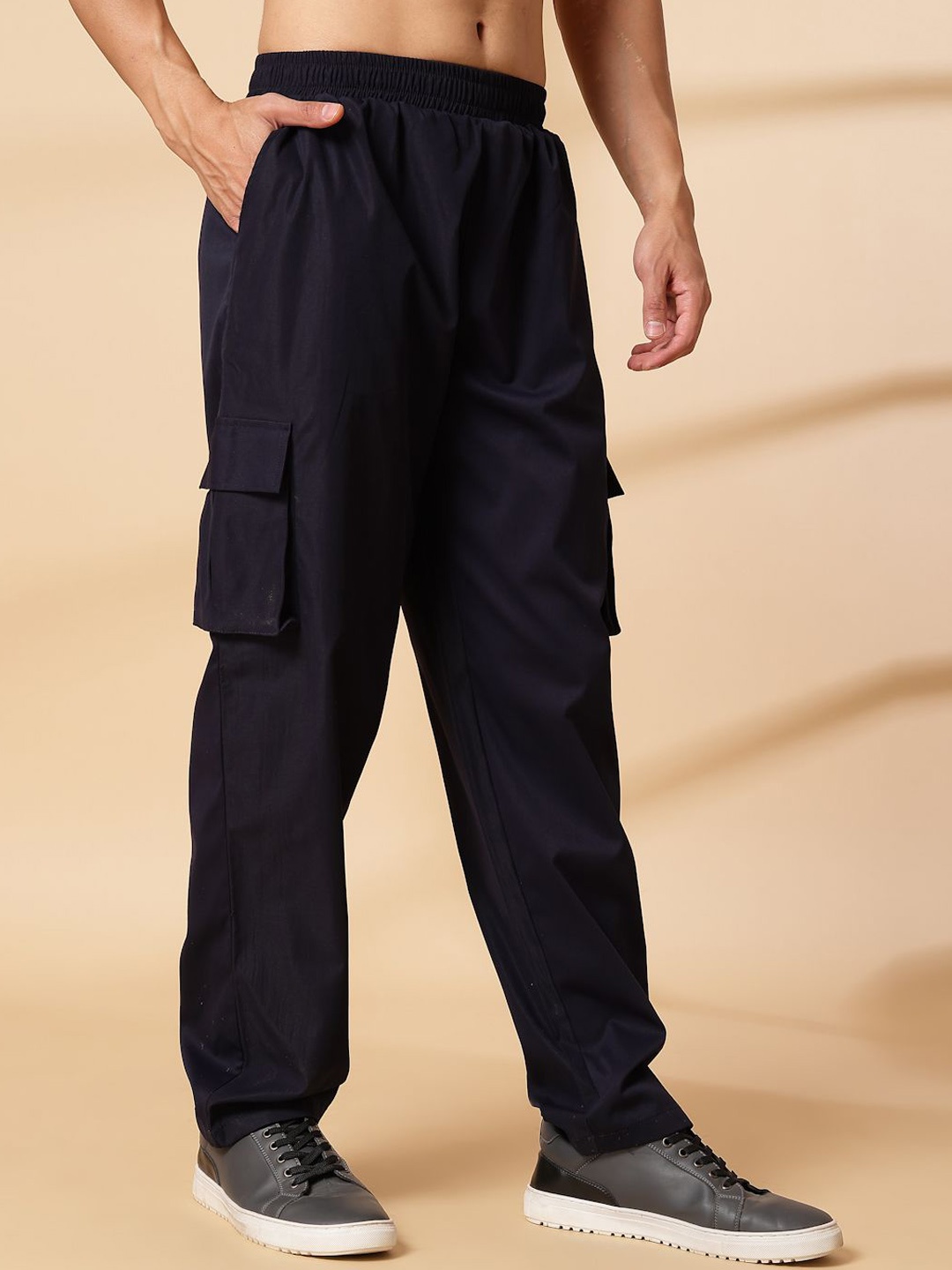 

UZARUS Men Slip On Cargo Track Pants, Navy blue