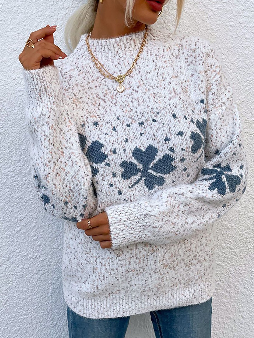 

StyleCast x Revolte Women Fair Isle Self Design Pullover, White