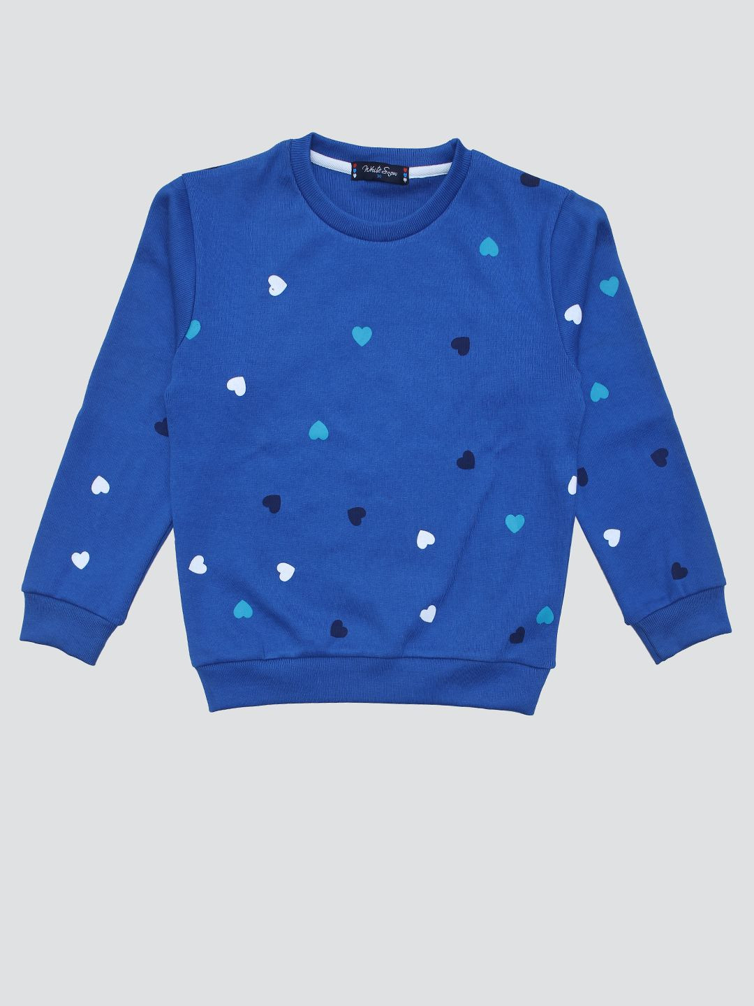

White Snow Girls Conversational Printed Pullover Sweatshirt, Blue