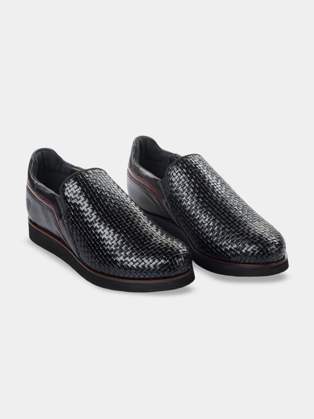

LA MARCA Men Woven Design Leather Slip-On Sneakers, Black