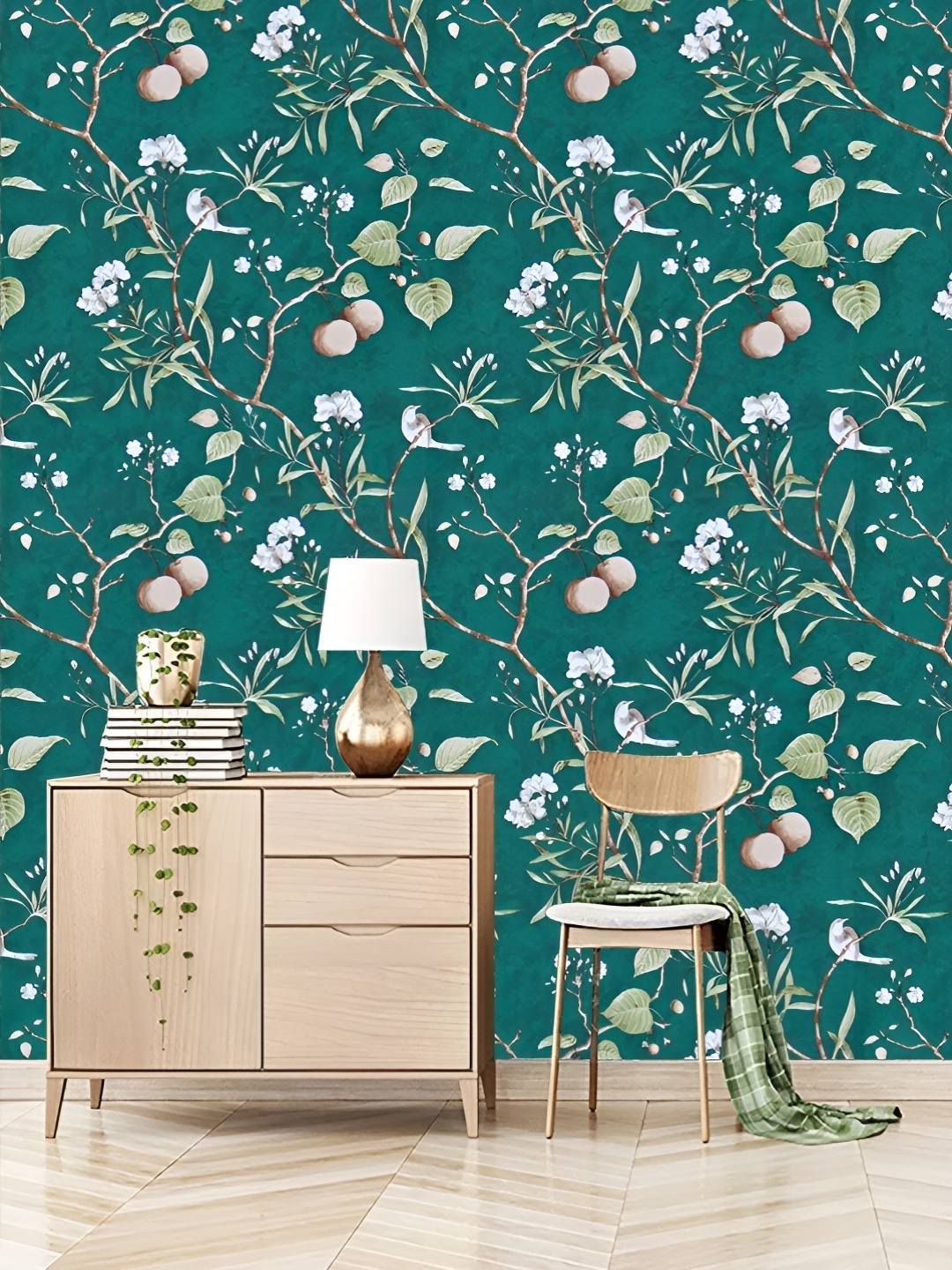 

Asian royal Green & White Printed Self-Adhesive Waterproof Wallpaper
