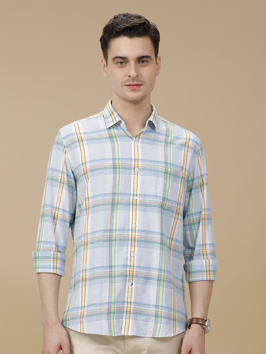 

CAVALLO by Linen Club Contemporary Slim Fit Tartan Checked Casual Shirt, Blue