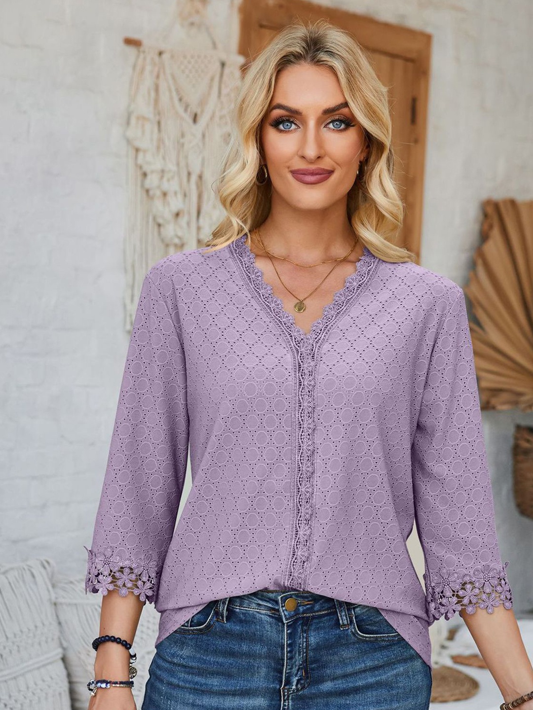 

StyleCast x Revolte Women V-Neck Long Sleeves Top, Purple