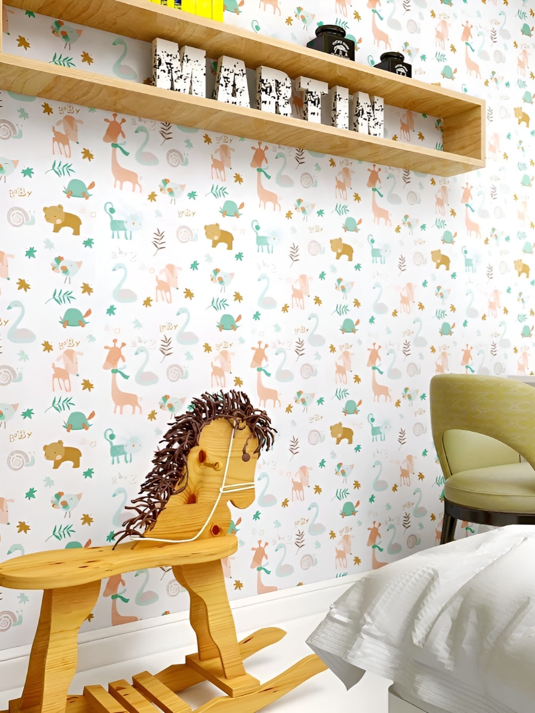 

Asian royal White & Green Conversational Printed Self Adhesive Wallpaper