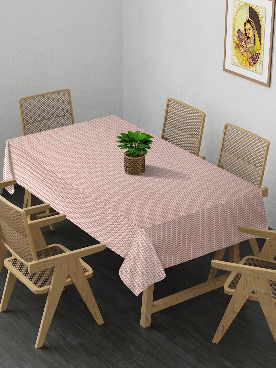 

Arrabi Peach-Coloured & Off White Printed 8-Seater Table Cover