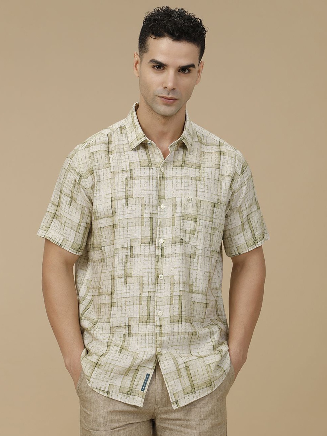 

Linen Club Printed Linen Contemporary Slim Fit Casual Shirt, Green