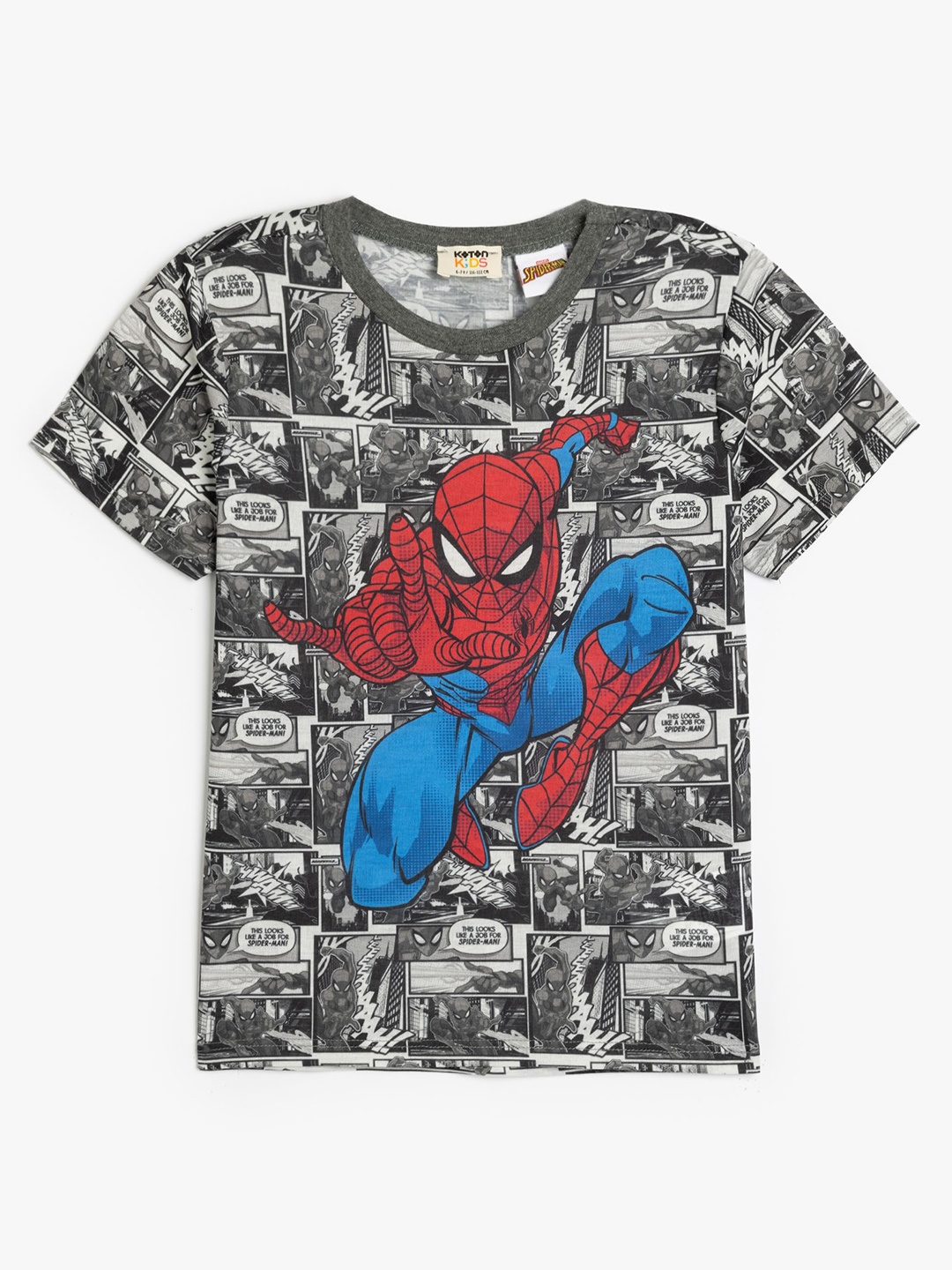 

Koton Boys Graphic Printed Round Neck Spider-Man T-shirt, Grey