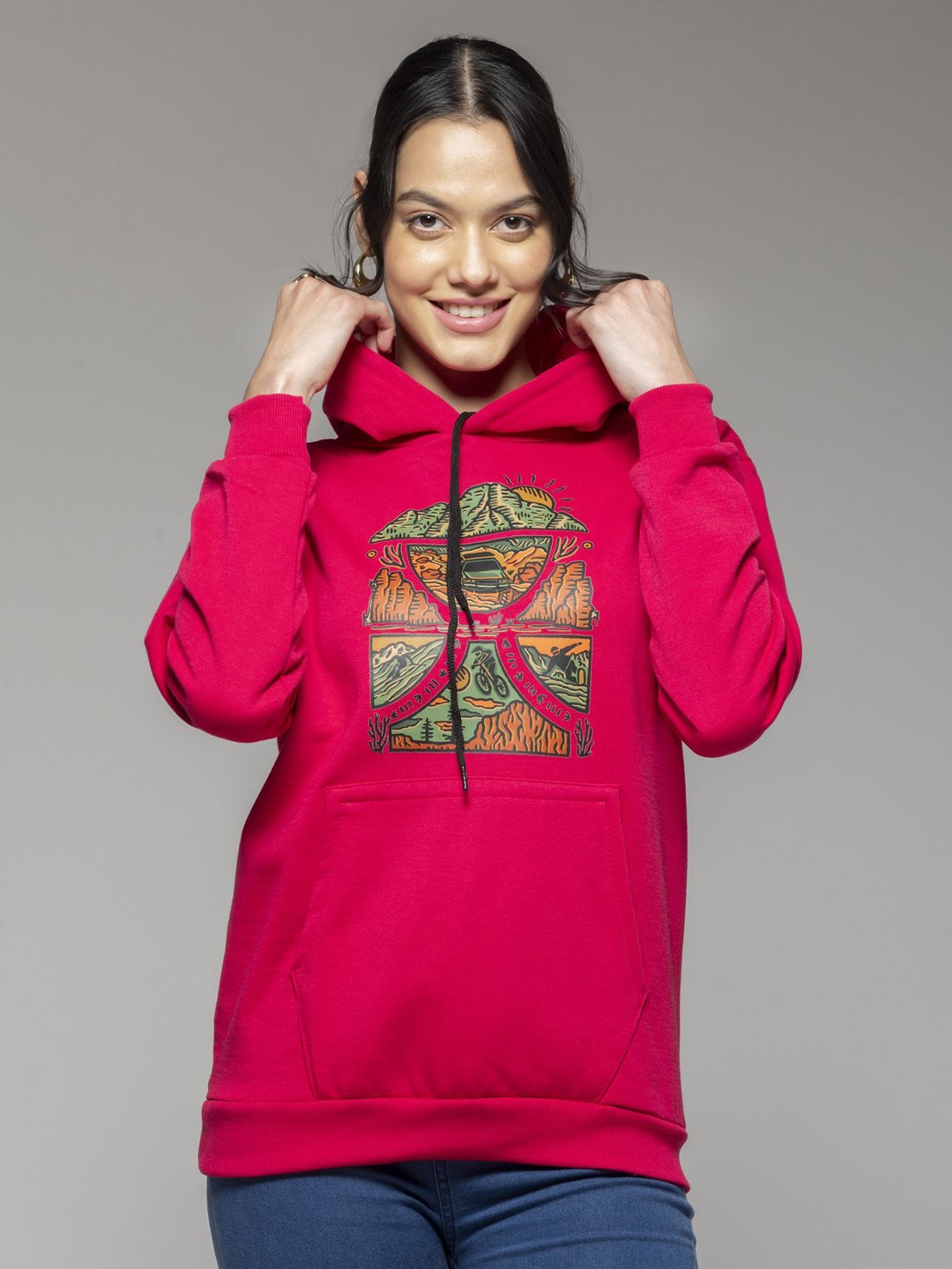 

OCTICS Women Printed Hooded Long Sleeves Sweatshirt, Pink