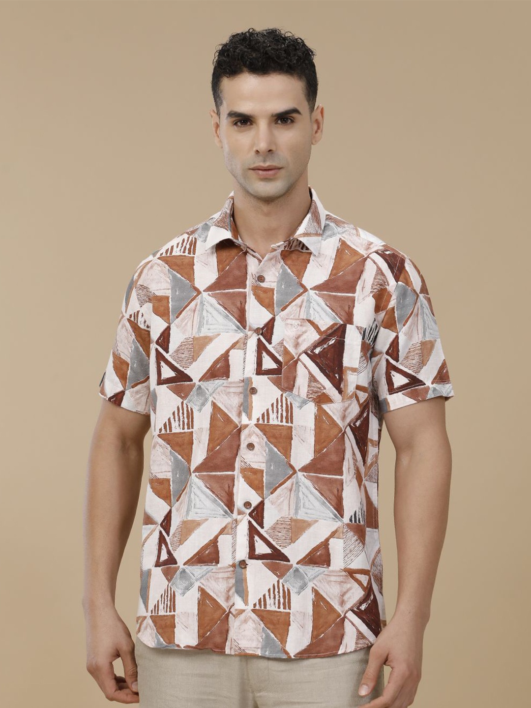 

Linen Club Printed Linen Contemporary Slim Fit Casual Shirt, Brown