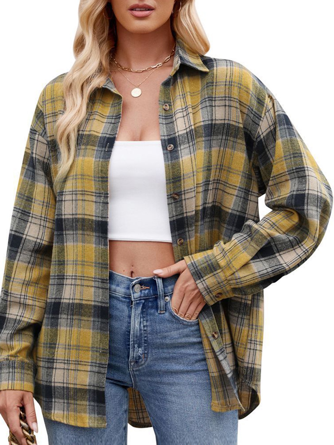 

StyleCast x Revolte Women Opaque Checked Casual Shirt, Yellow