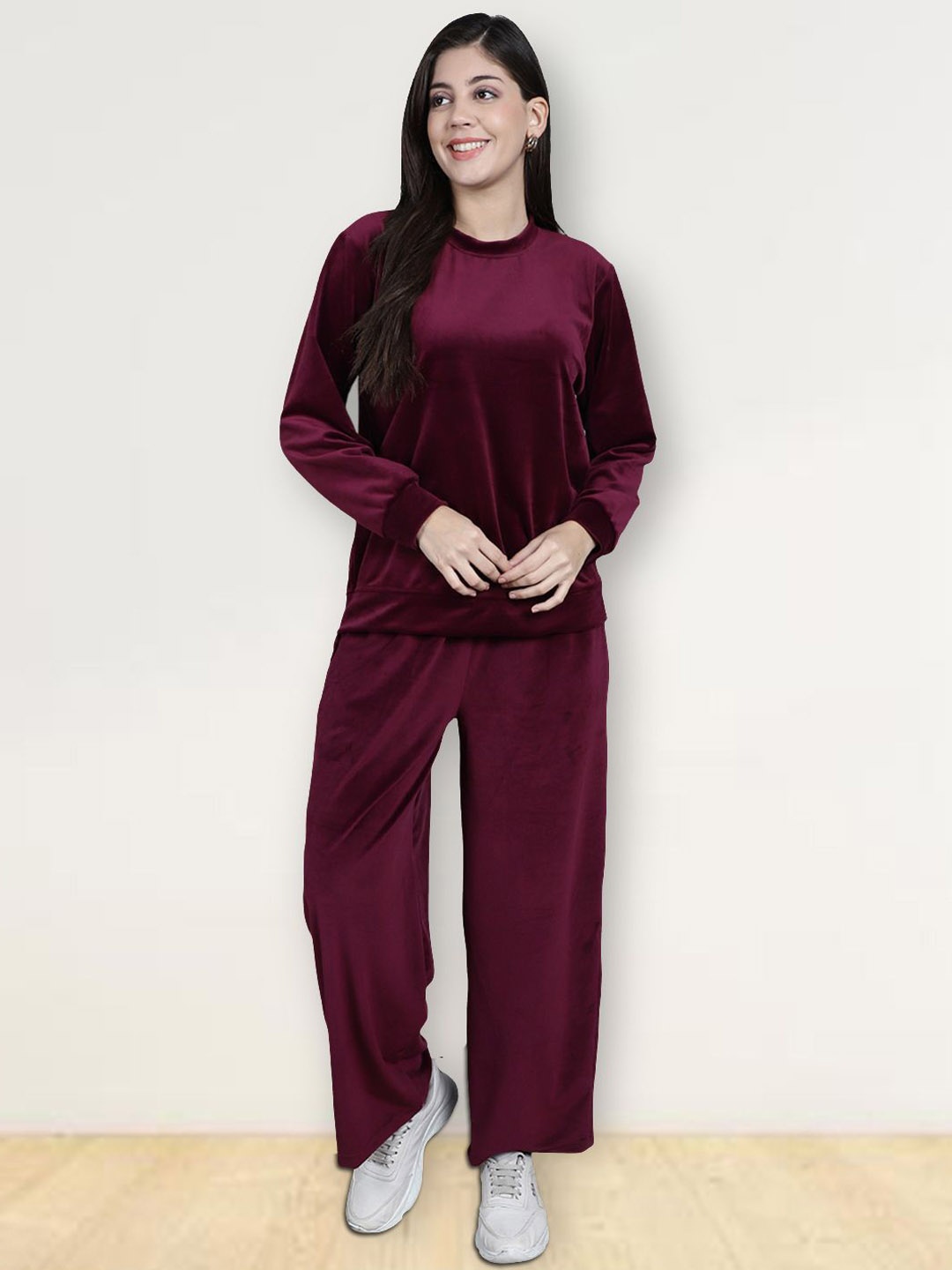 

Jinfo Women Round Neck Full Sleeve Night suit, Maroon